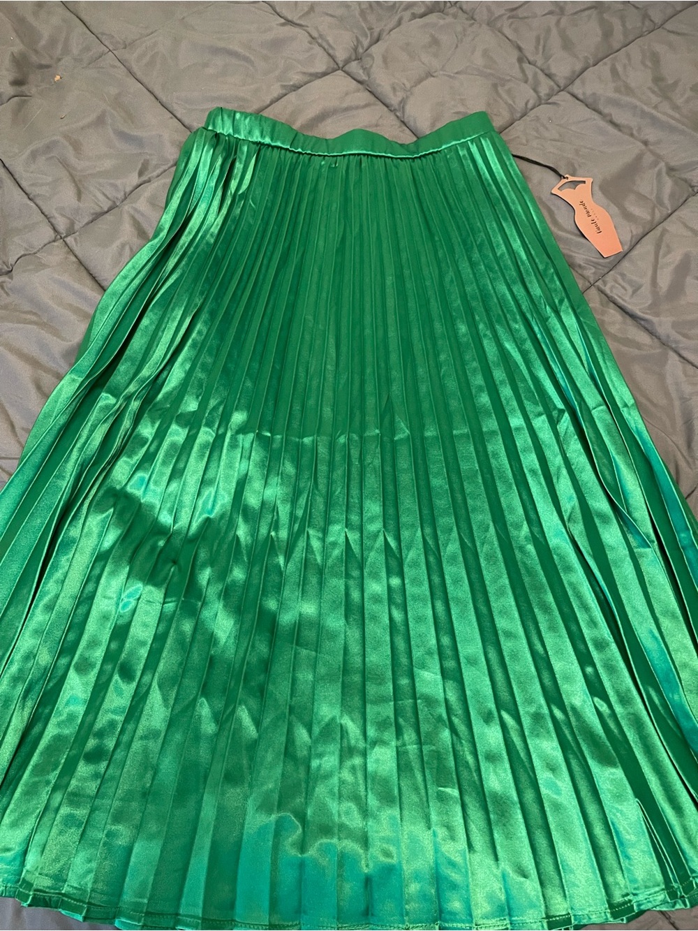 Haute Monde Emerald Green Satin Pleated Midi Skirt